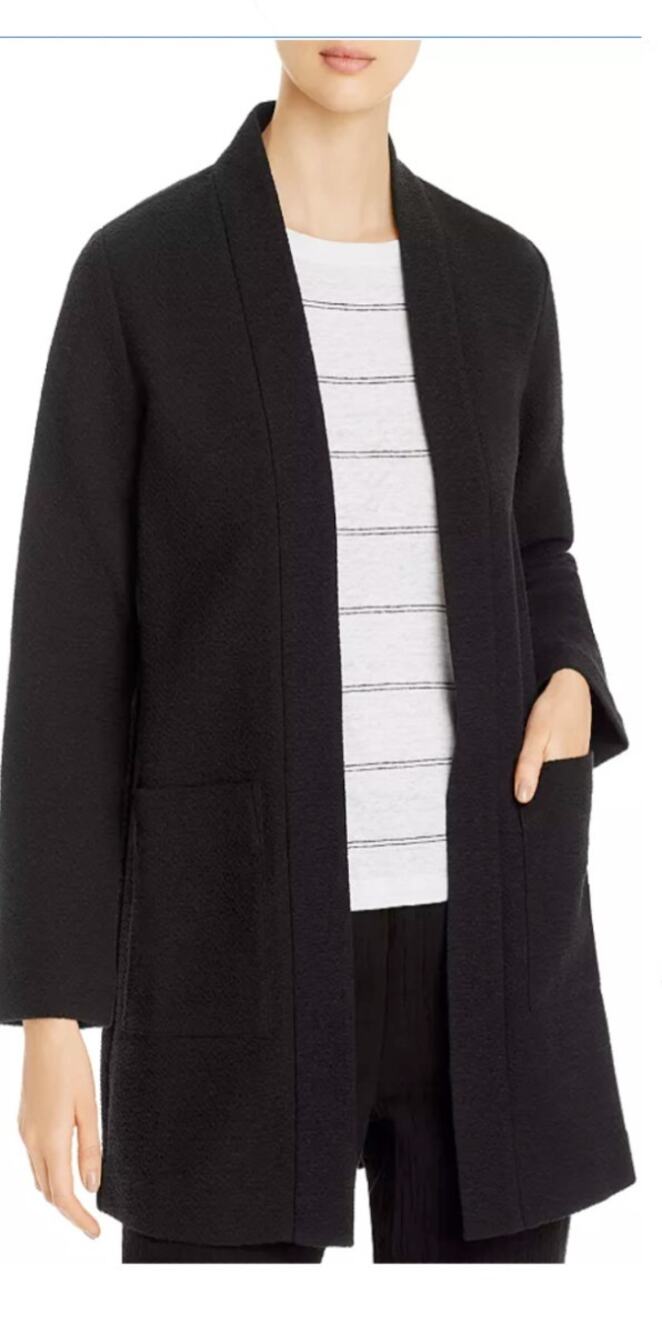EILEEN FISHER Black Textured Notch-Collar Open-Front Jacket Small Minimalist